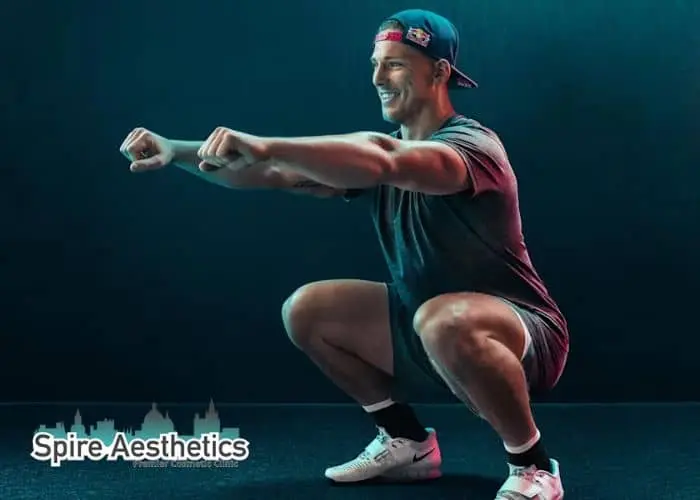Image of man build leg muscle Sandwich through exercise